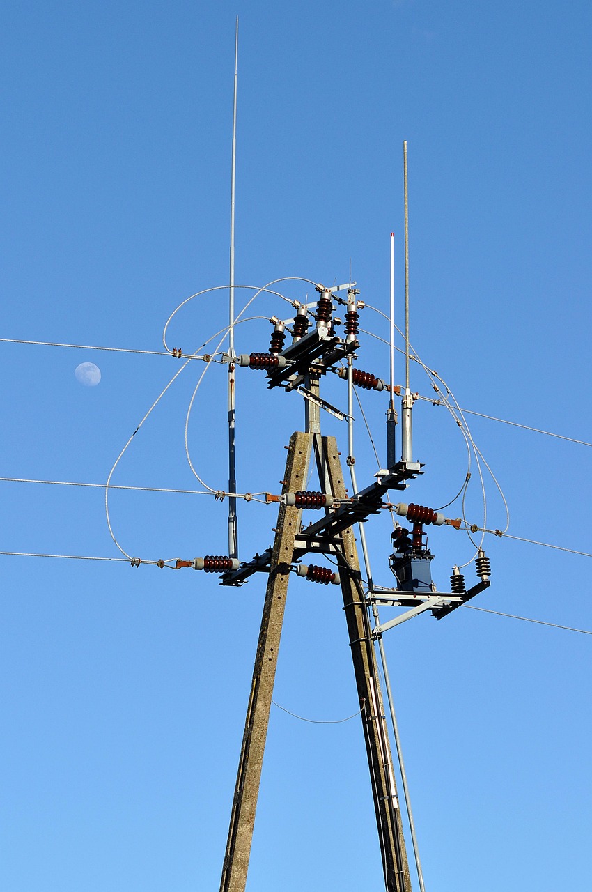 electricity, tension, nature, energy, post, sky, wire, blue sky